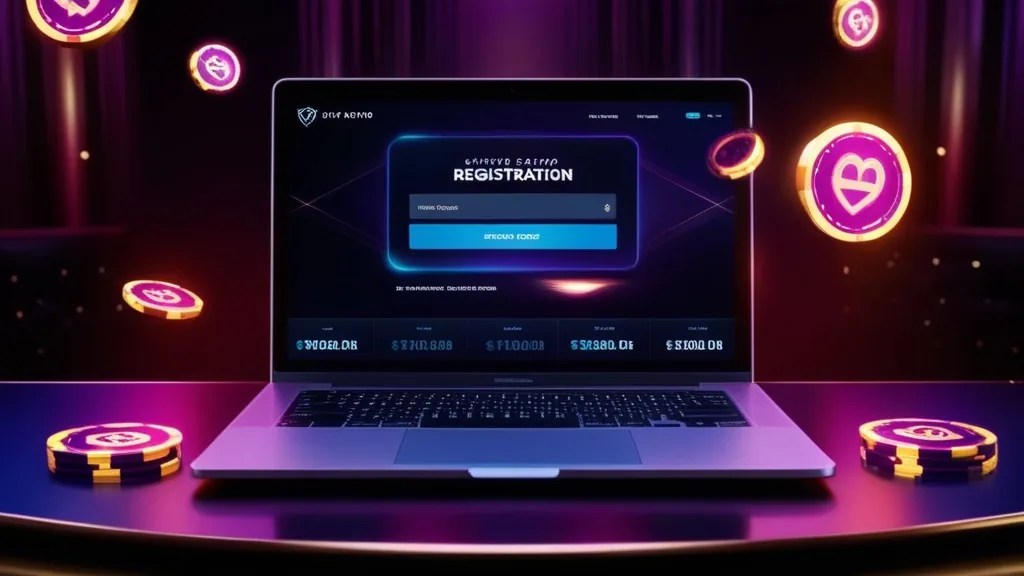 Laptopszene mit Eingabefeld für Bonuscode in dunkler Casino-Atmosphäre