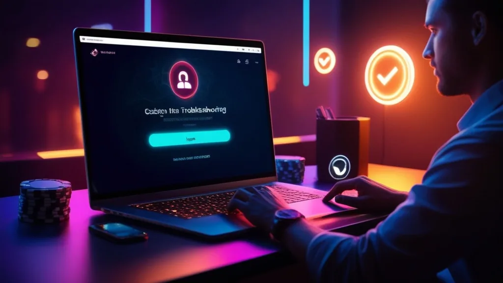 Fehlermeldung beim Login in dunkler Casino-Atmosphäre