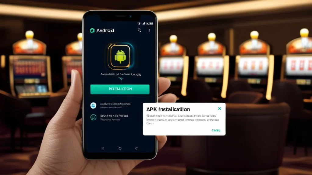 Android-Smartphone mit APK-Installation im Casino-Look